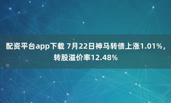 配资平台app下载 7月22日神马转债上涨1.01%，转股溢价率12.48%